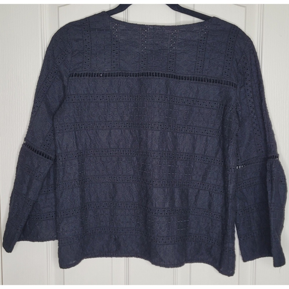 Gap Black Embroidered Bell Sleeve Blouse S 100% Cotton Pullover - Picture 2 of 6
